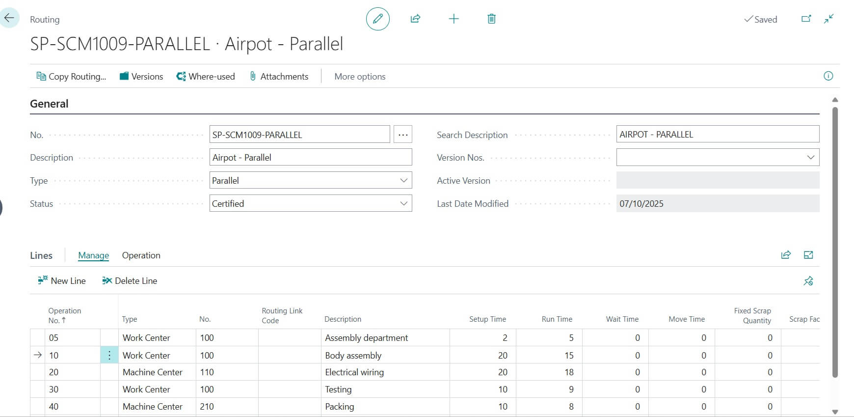 Routing Setup Page in Business Central