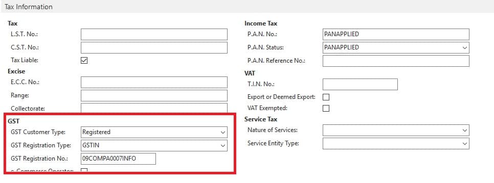 Customer GST Setup dynamics NAV