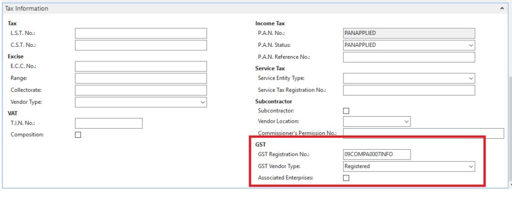 Vendor Setup - GST Dynamics NAV