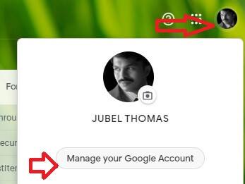 gmail account manage option