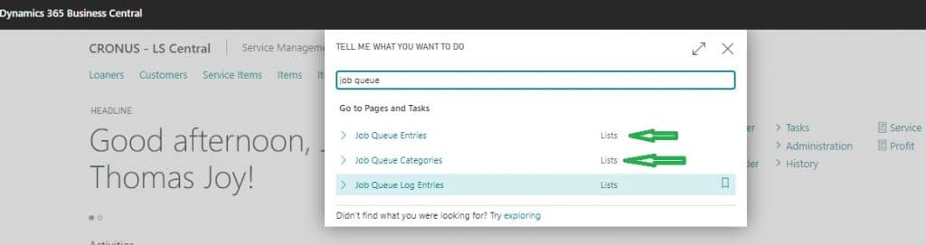 Job Queue Pages List in Business Central