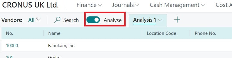 Enable Analyze in Business Central list page