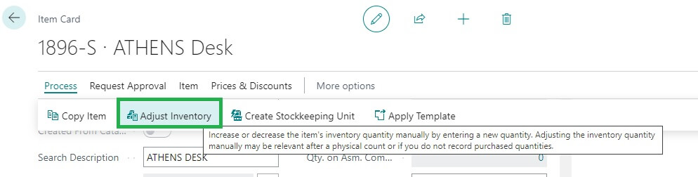 Adjust Inventory option in Item card