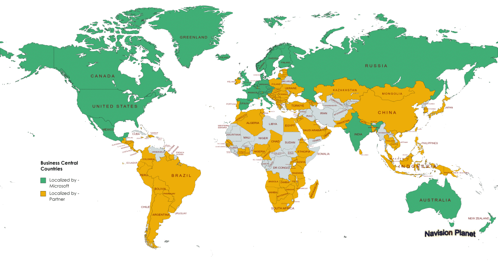 Business Central Available Countries or Regions  List in World Map