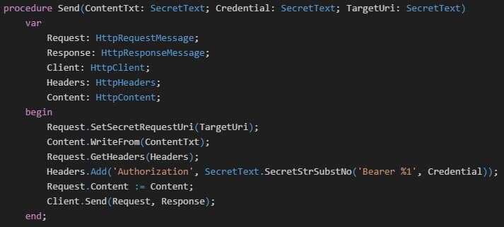 New SecretText type to protect data in Business Central with AL Program