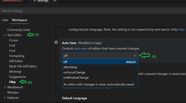 Activate Auto Save in VSCode from Settings