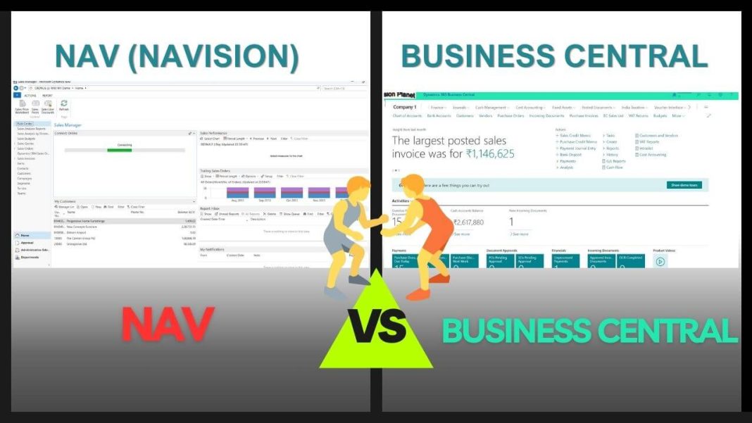 Comparison of NAV and Business Central illustrated through product images: Business Central vs NAV 2017.