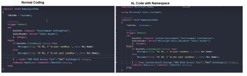Normal coding vs namespace coding