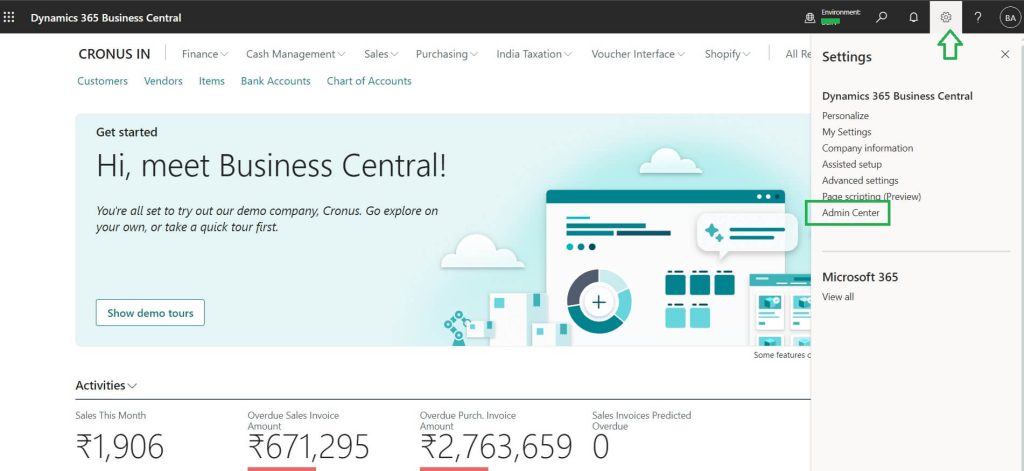 Dynamics 365 Business Central Admin Center Opening Link