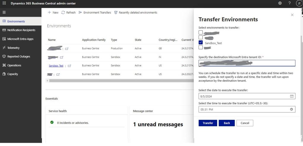 Business Central Transfer Environments Selection Page Final