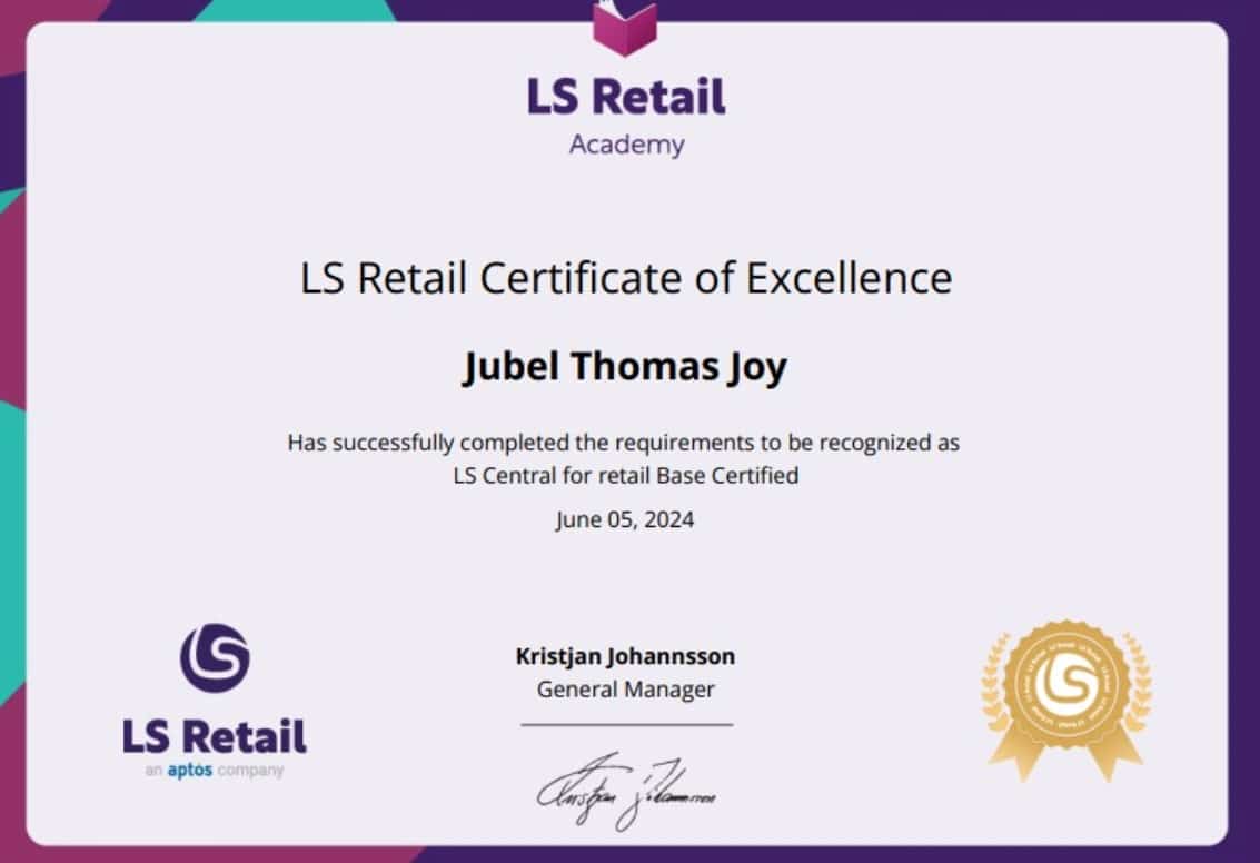 LS Retail Certificate