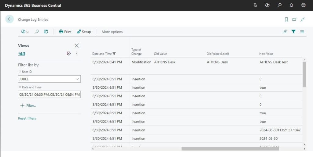 Change Log entries Insertion Deletion Modification