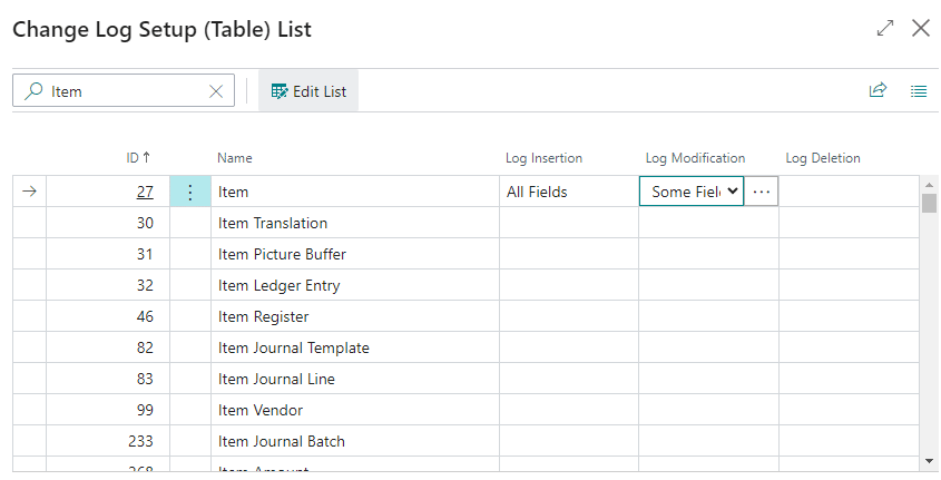 Some fields setup Change Log Entries