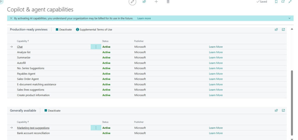 Copilot and agent capabilities in Business Central