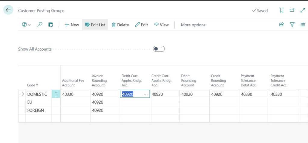 Customer Posting group in Business Central