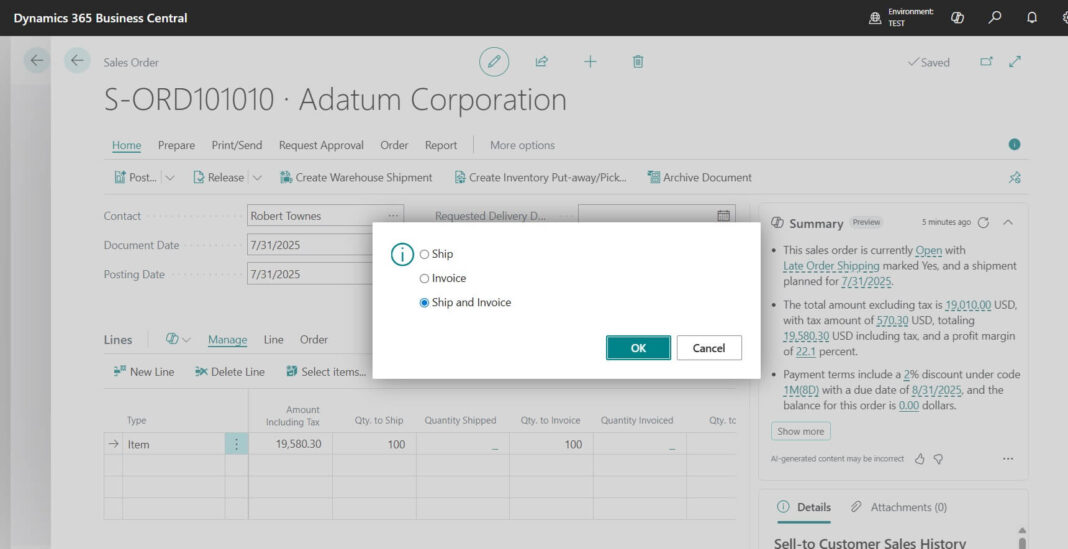 Sales Quote, Order, and Invoice – Full Process in Business Central