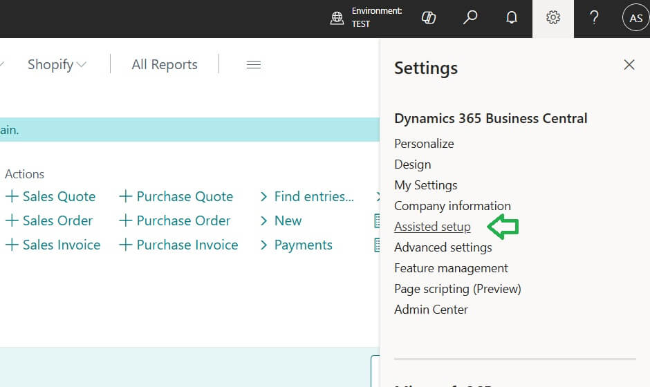Open Assisted Setup in Microsoft D365 Business Central ERP