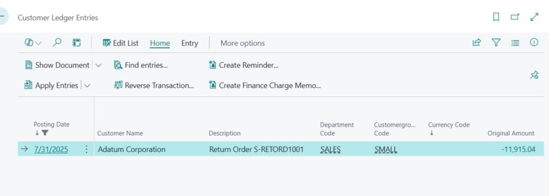 How to Post a Sales Return Order in Business Central