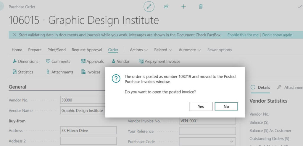 posting confirmation of Purchase Invoice and GRN