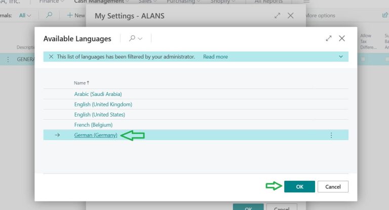 Business Central Supported Languages List