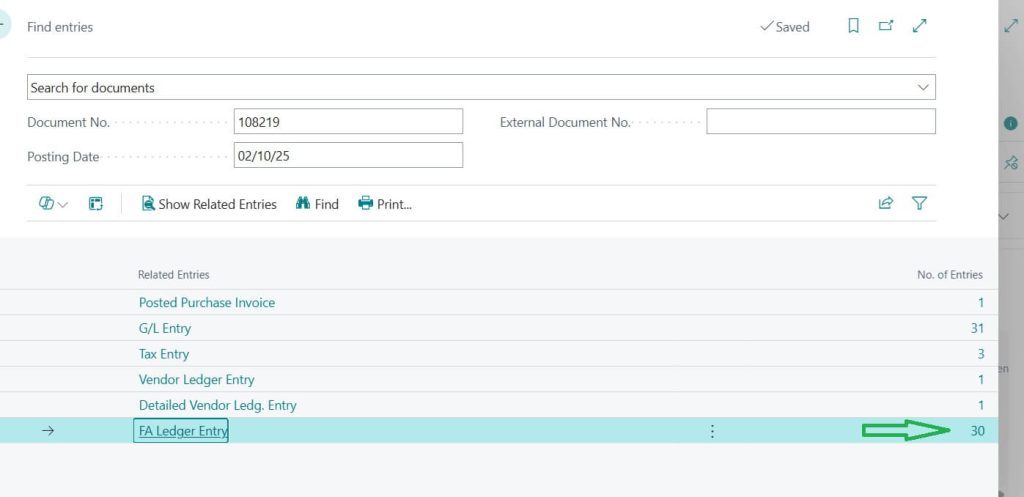 Find entries on posted Document with FA entries