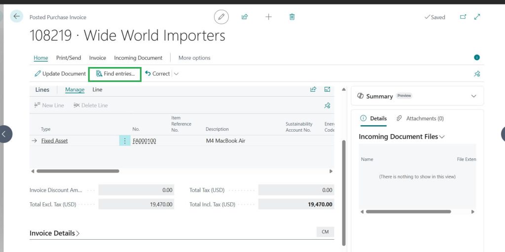 For checking Fixed Asset from Find Entries