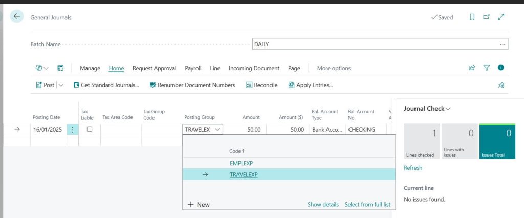 Multiple posting groups selection on General Journal posting