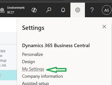 My Settings in Business Central