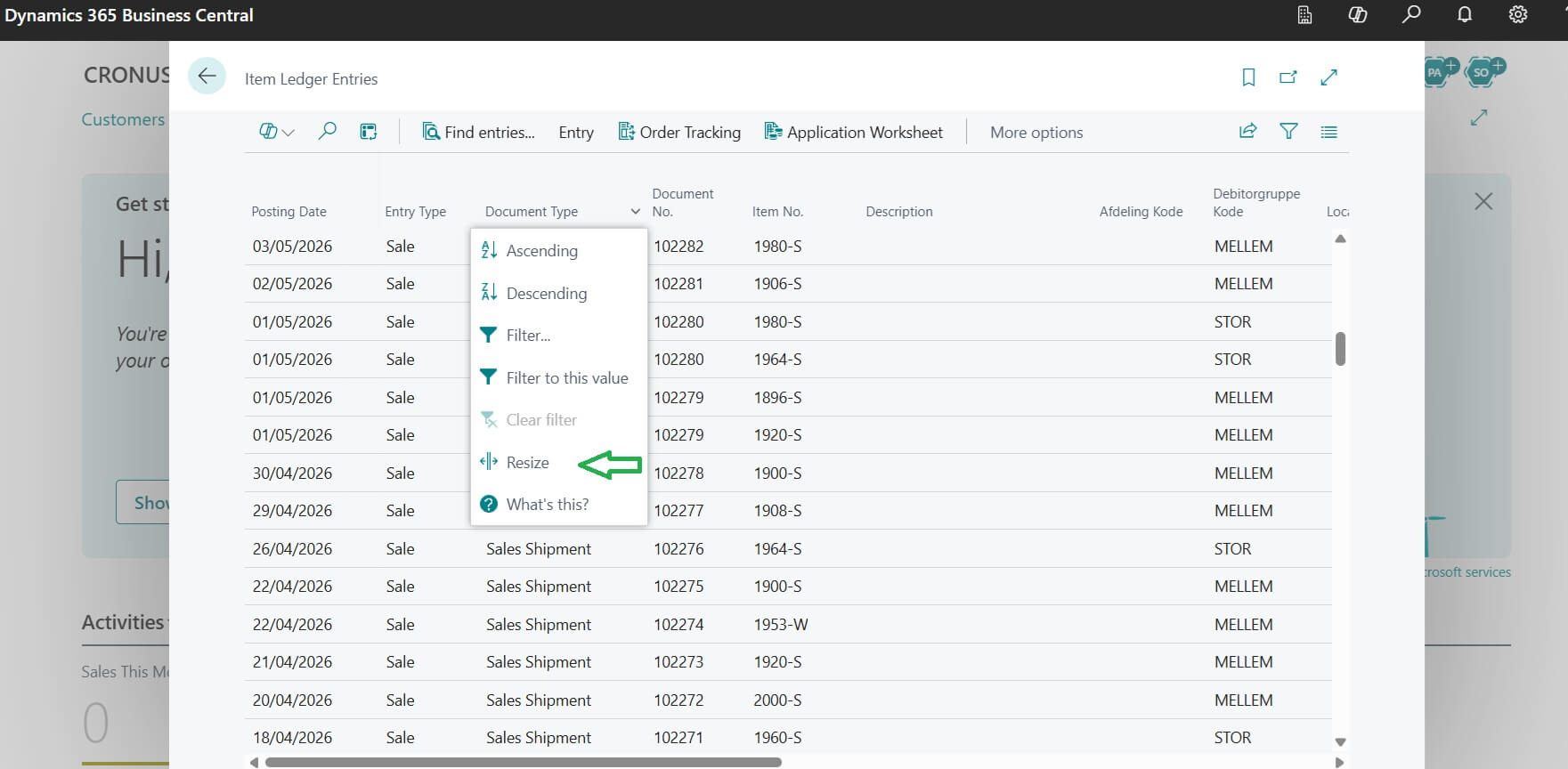 Resize columns option in Business Central Resize columns option in Business Central
