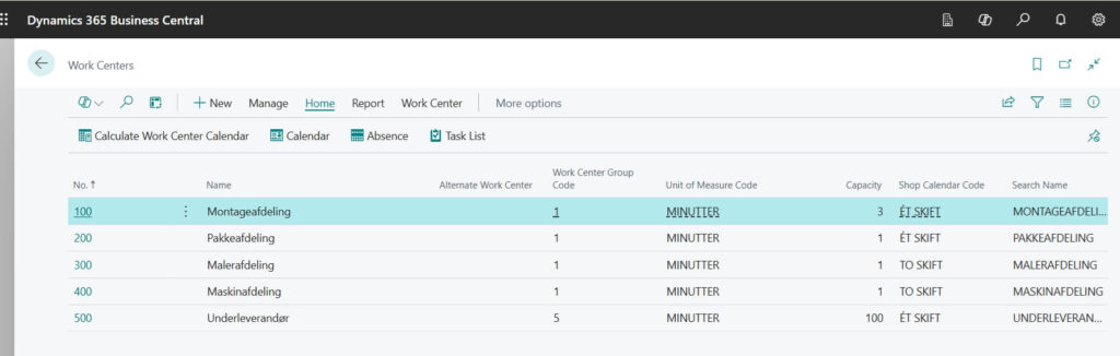 Business Central Work Center List Page