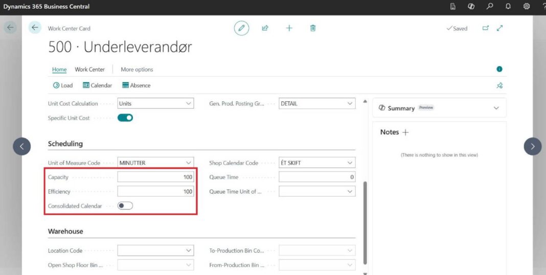 Work Center vs Machine Center in Business Central (and When to Use Each) Capacity Efficiency and Consolidated Calendar setup in Work Center card of Manufacturing process in D365 Business Central