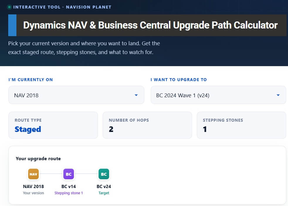 Upgrade Dynamics NAV to Business Central: Full Upgrade Path Guide Navision Planet Exclusive Business Central Upgrade path finder tool free